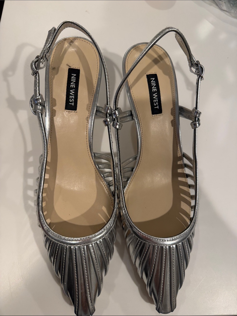 Nine West Metallic Silver Pointed Slingback Heels